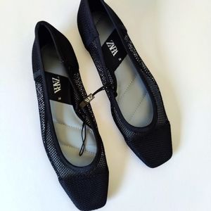 Zara Women's Mesh Black Flats with square toe